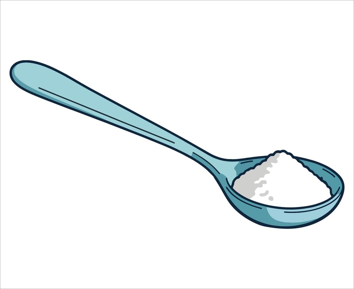 A spoonful of white refined sugar, side view. illustration of an isolated ingredient, perfect for sweet recipe designs, cooking visuals, and kitchen themed graphics. vector