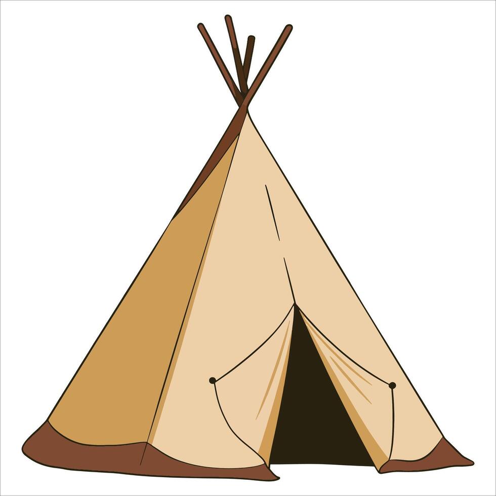 Traditional teepee or wigwam dwelling representing northern indigenous cultures of Canada, Siberia and North America. Detailed illustration isolated on white background. vector