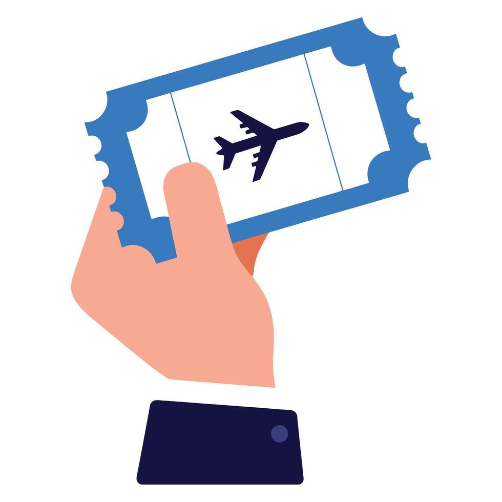 Hand holding a flight ticket, symbolizing air travel. human hand with a paper airline ticket, ideal for vacation, business trips, and passenger transport concepts. vector