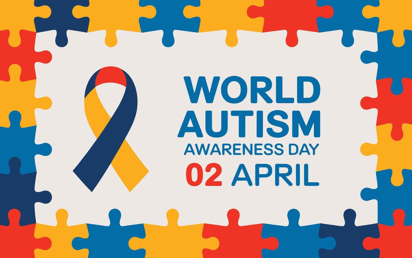 World Autism Awareness Day April 2 colorful puzzle icon with puzzle awareness ribbon banner. vector