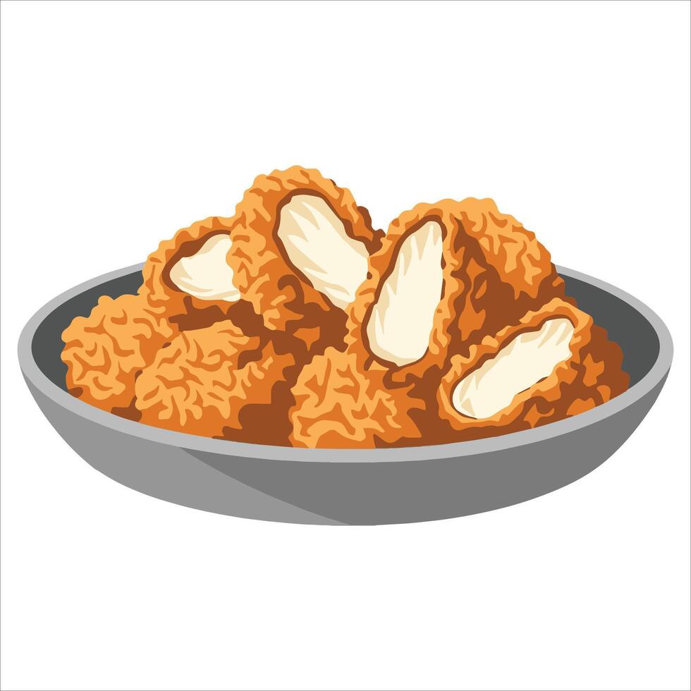 illustration of breaded chicken nuggets on a plate, set against a white background. Perfect for food related designs, restaurant ads and snack themed visuals. vector