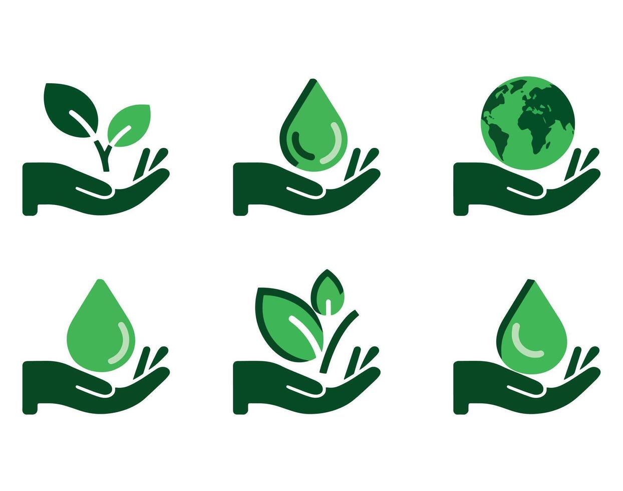 Eco icon set featuring eco friendly, ecology, and environment symbols. Isolated flat style illustrations ideal for sustainability, green tech and environmental themes. vector