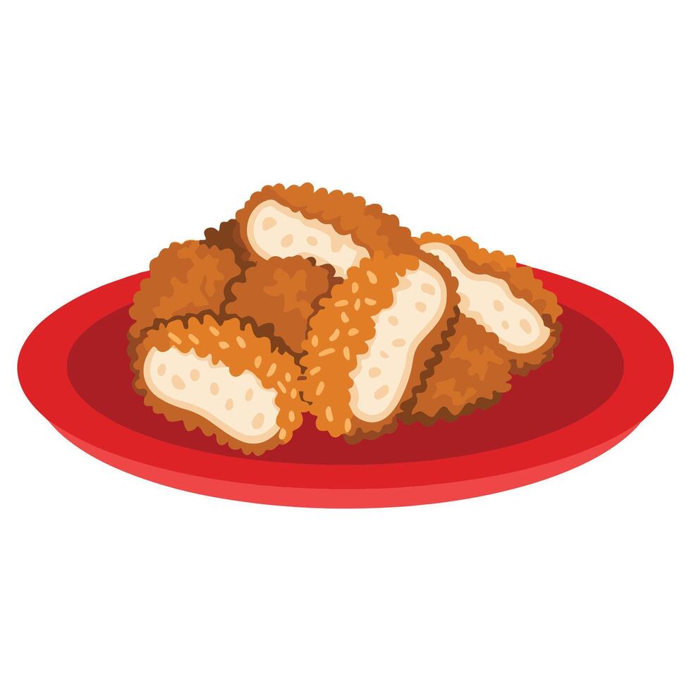 Tasty breaded chicken nuggets on a plate, illustration isolated on white background. Perfect for food designs, restaurant menus and snack related themes. vector