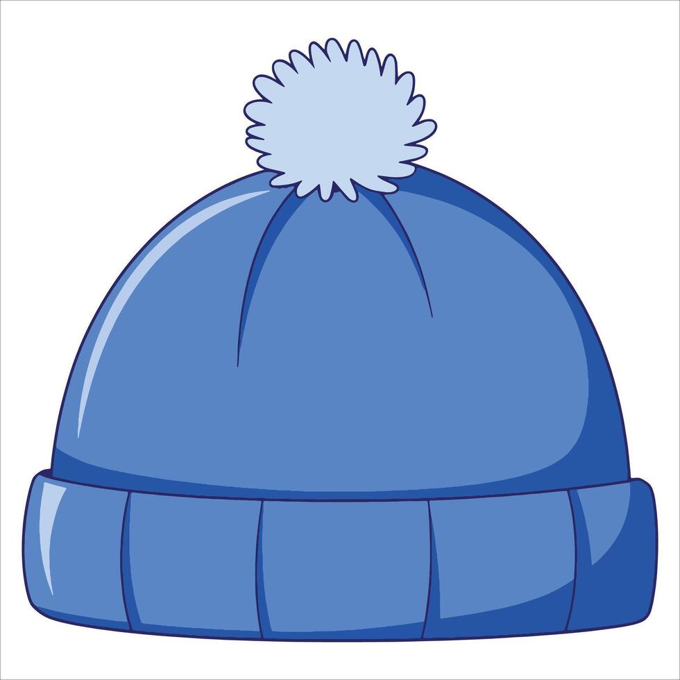 Blue knitted winter hat with pompon.Isolated illustration of cold-weather clothing. vector