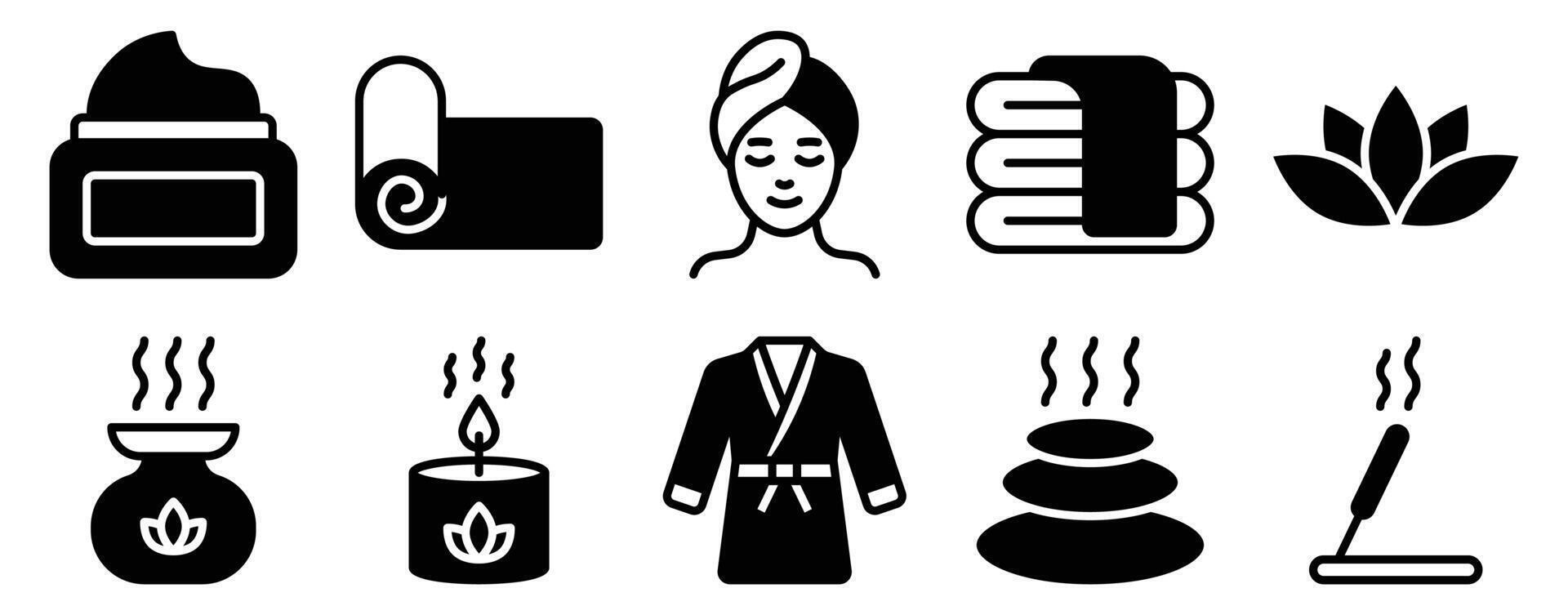 Sauna Icon Set Solid Style Collection representing heat therapy relaxation and wellness practices suitable for spa services health resorts and lifestyle applications vector