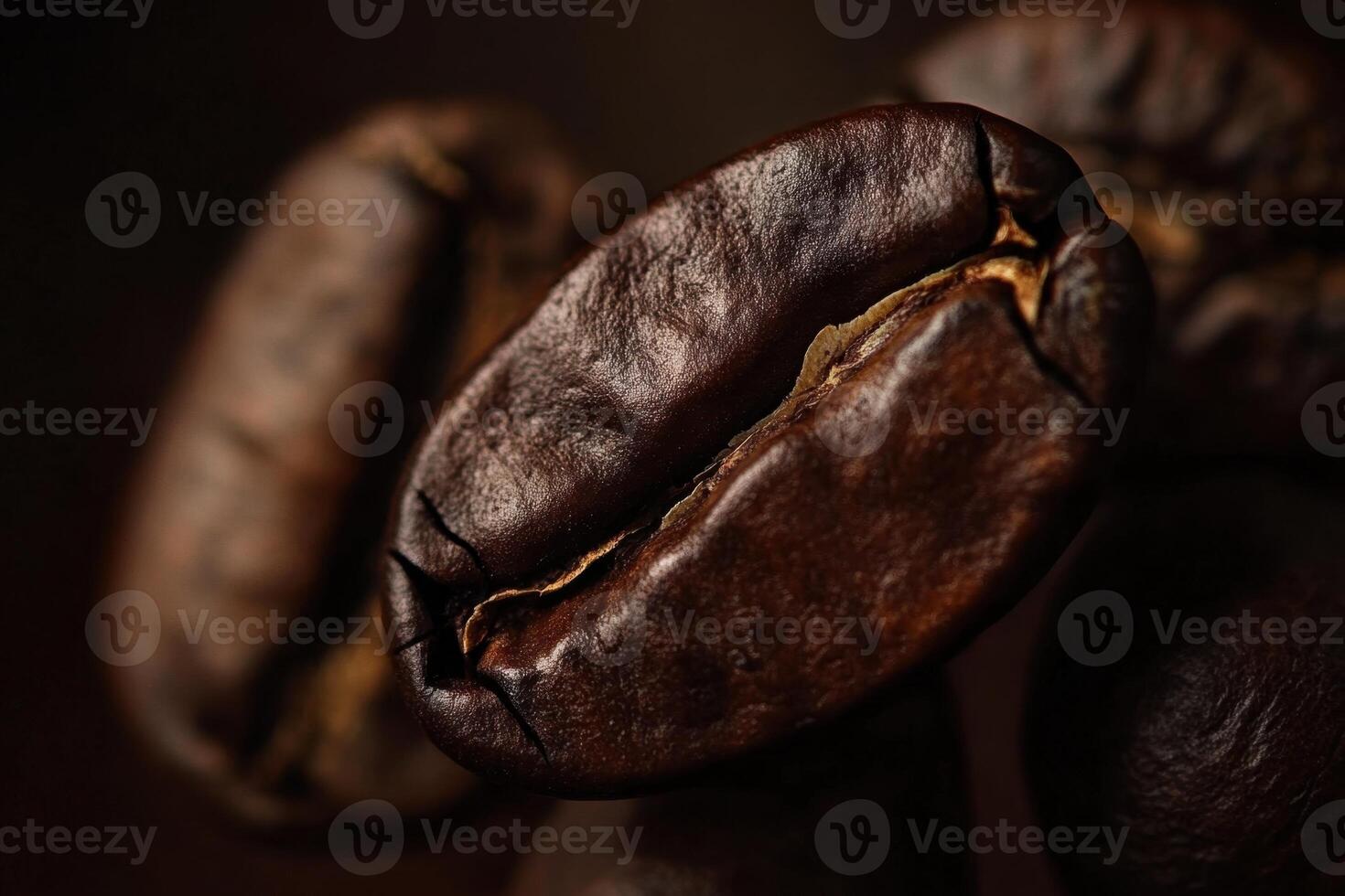 An Engaging Close Up View of Three Rich Dark Brown Roasted Coffee Beans photo