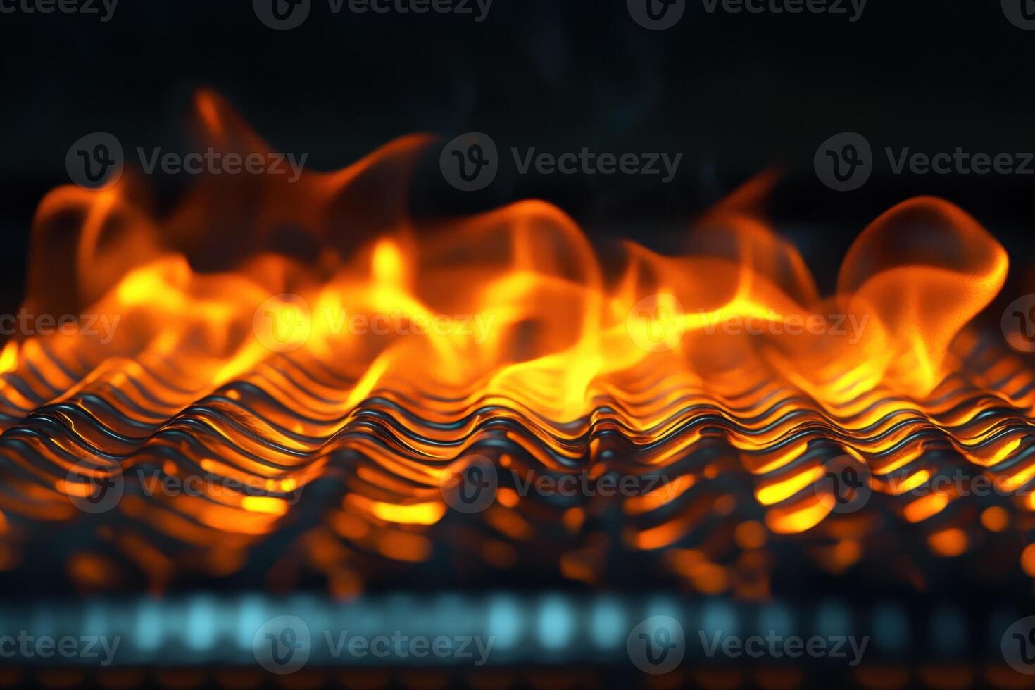 Intense Heat Flames Ignite a Metal Surface with Blue Undertones Revealing Complex Details photo