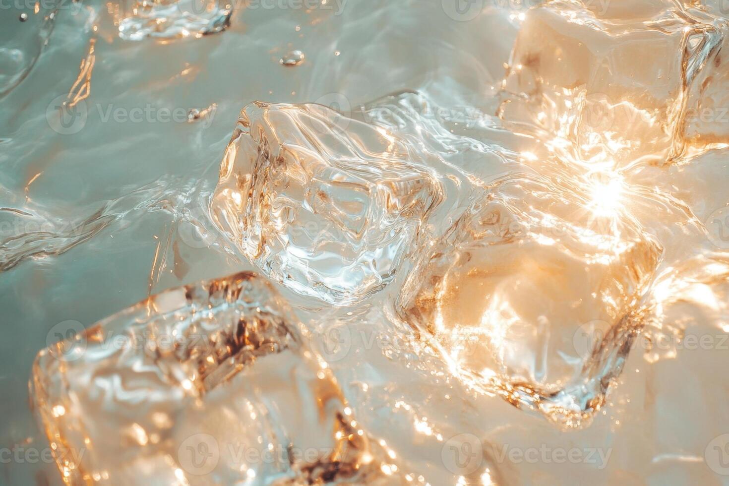The Dance of Light and Shadow Reflected on the Surface of Water and Ice Cubes photo