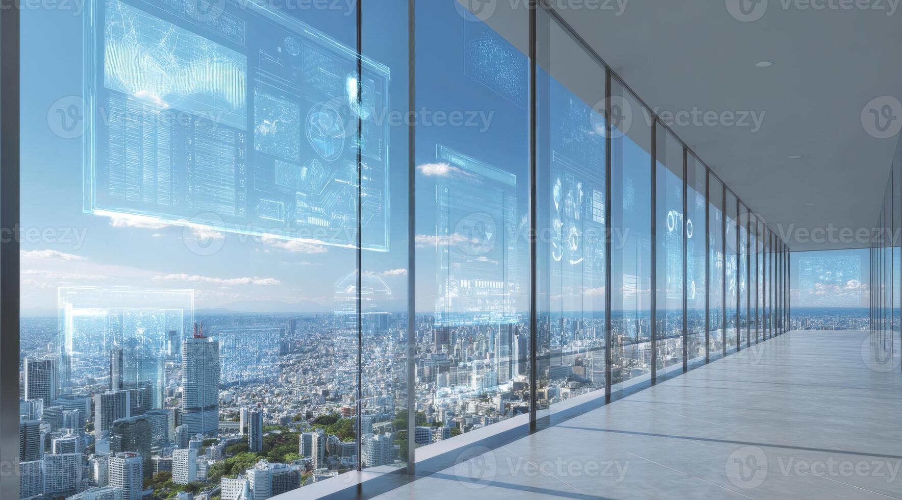 A view of a city from inside a building photo