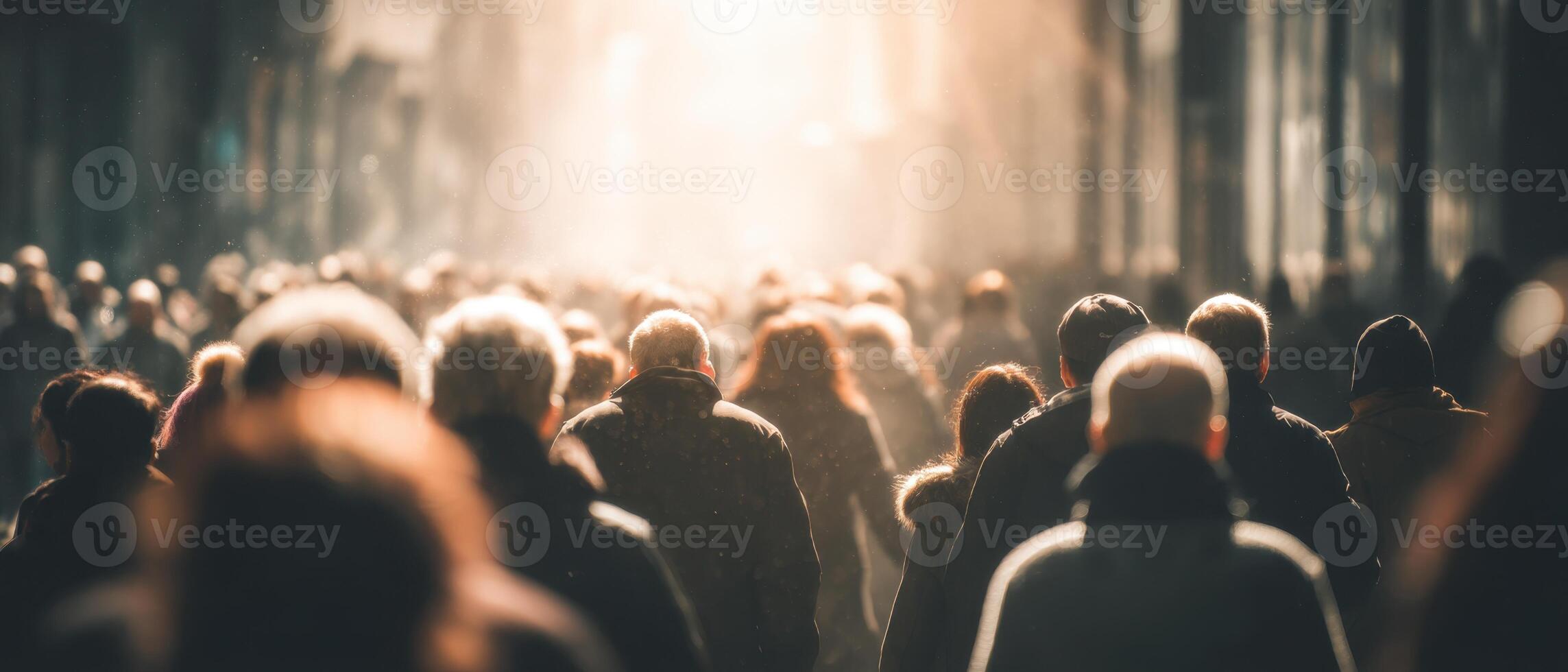 A crowd of people walking down a street photo