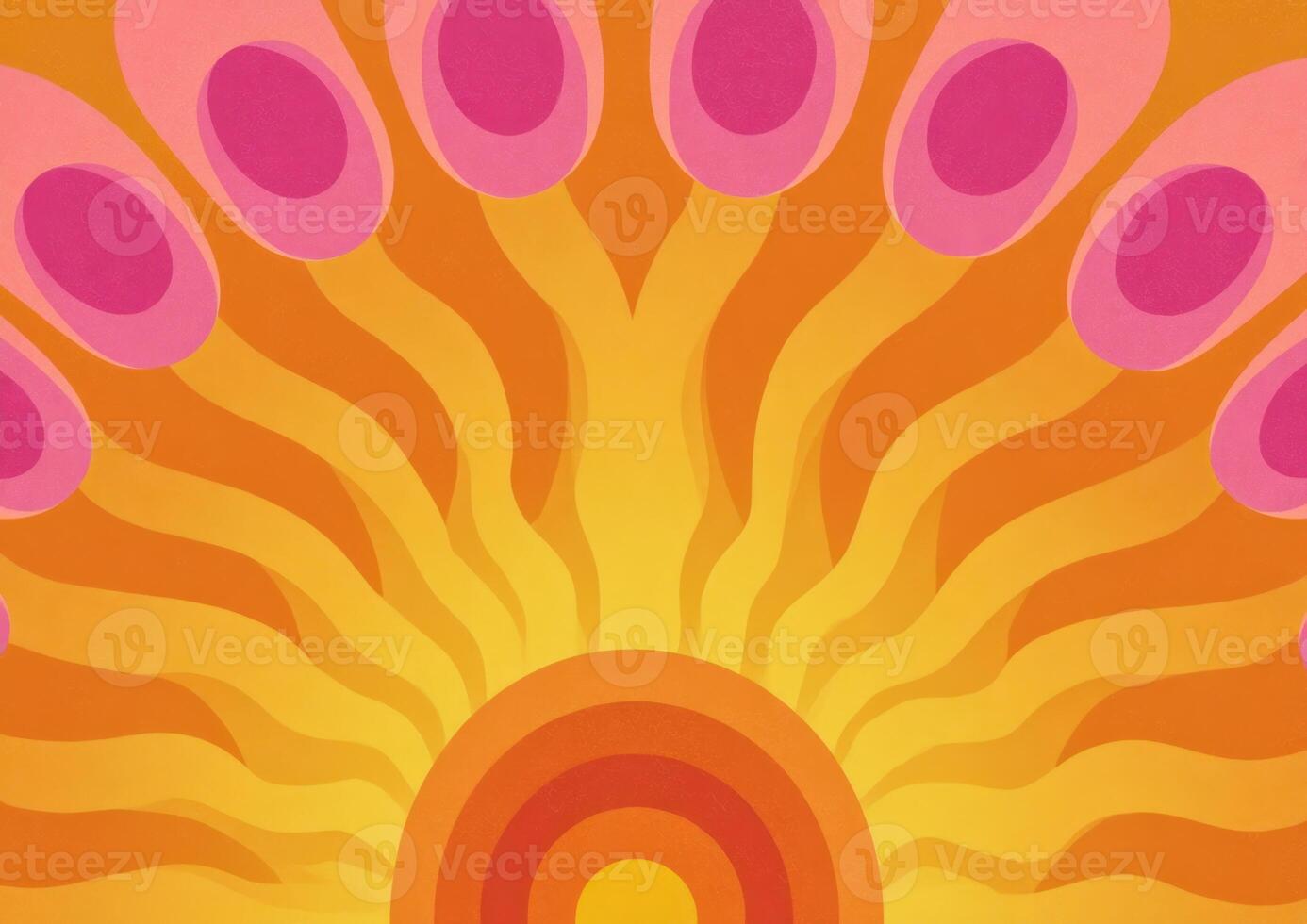 A colorful abstract design with a sunburst in the center photo