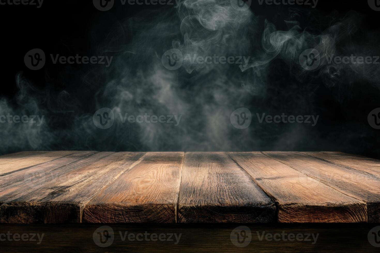 A wooden table with smoke coming out of it photo