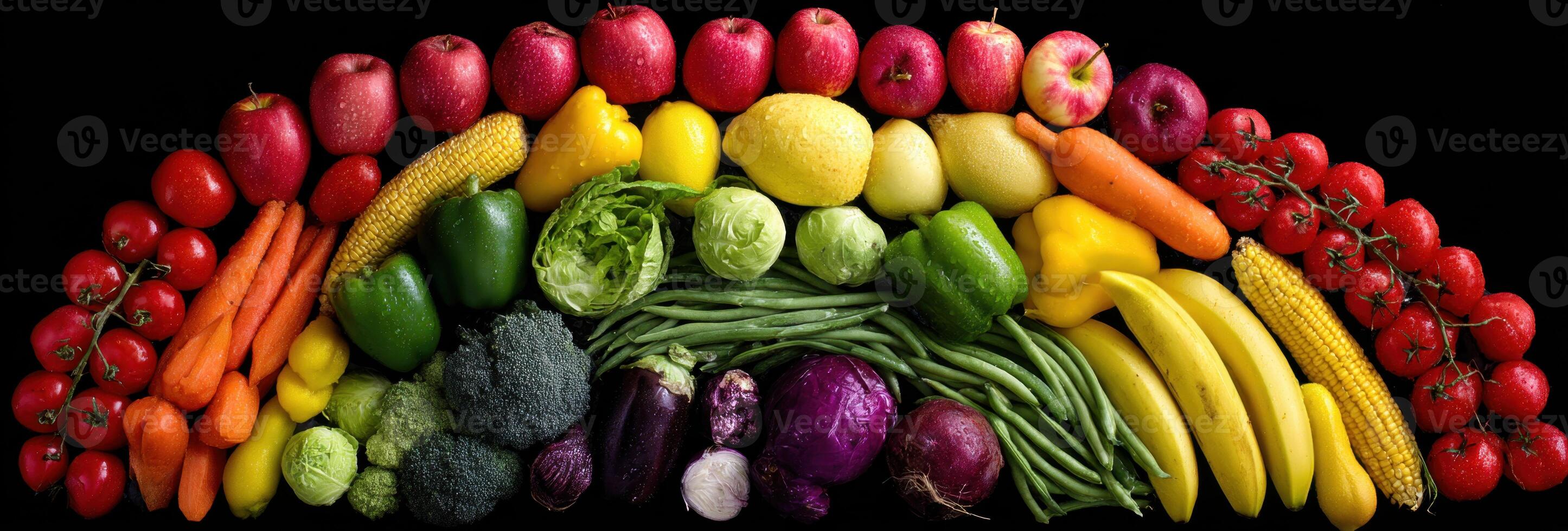 A rainbow of vegetables arranged in a circle photo