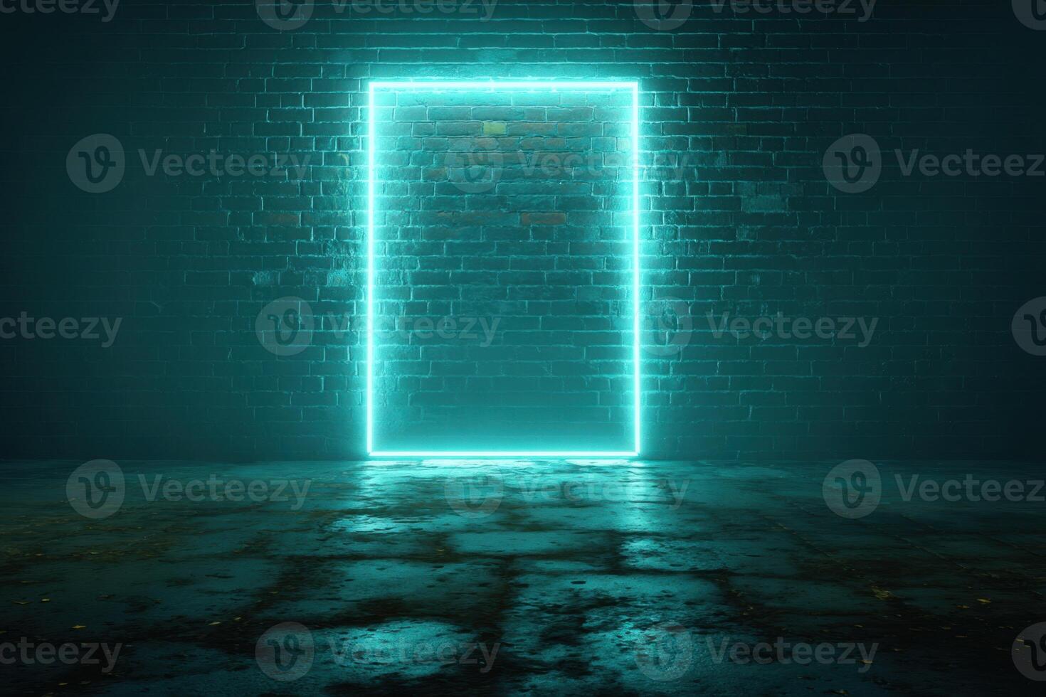 A neon light is shining through a door in a dark room photo