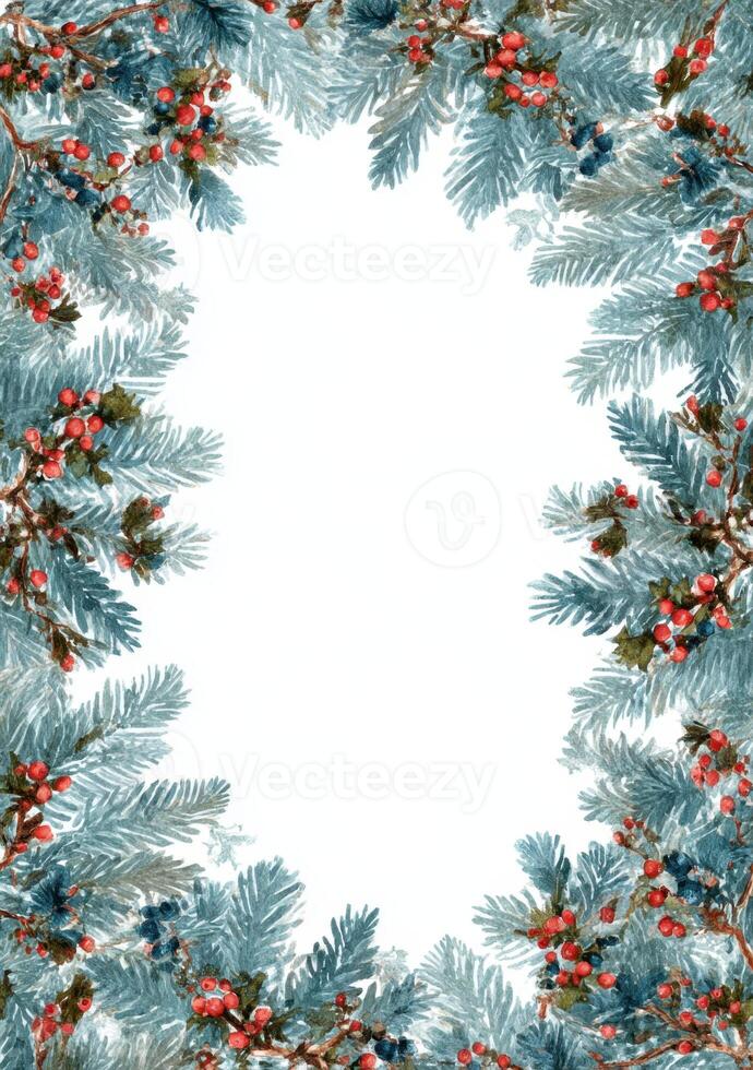 Christmas frame with fir branches and berries photo