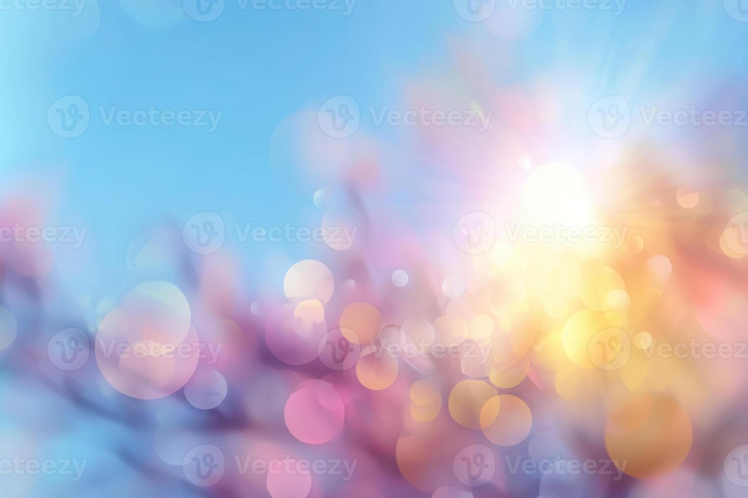 Abstract blurred background with sun and trees photo