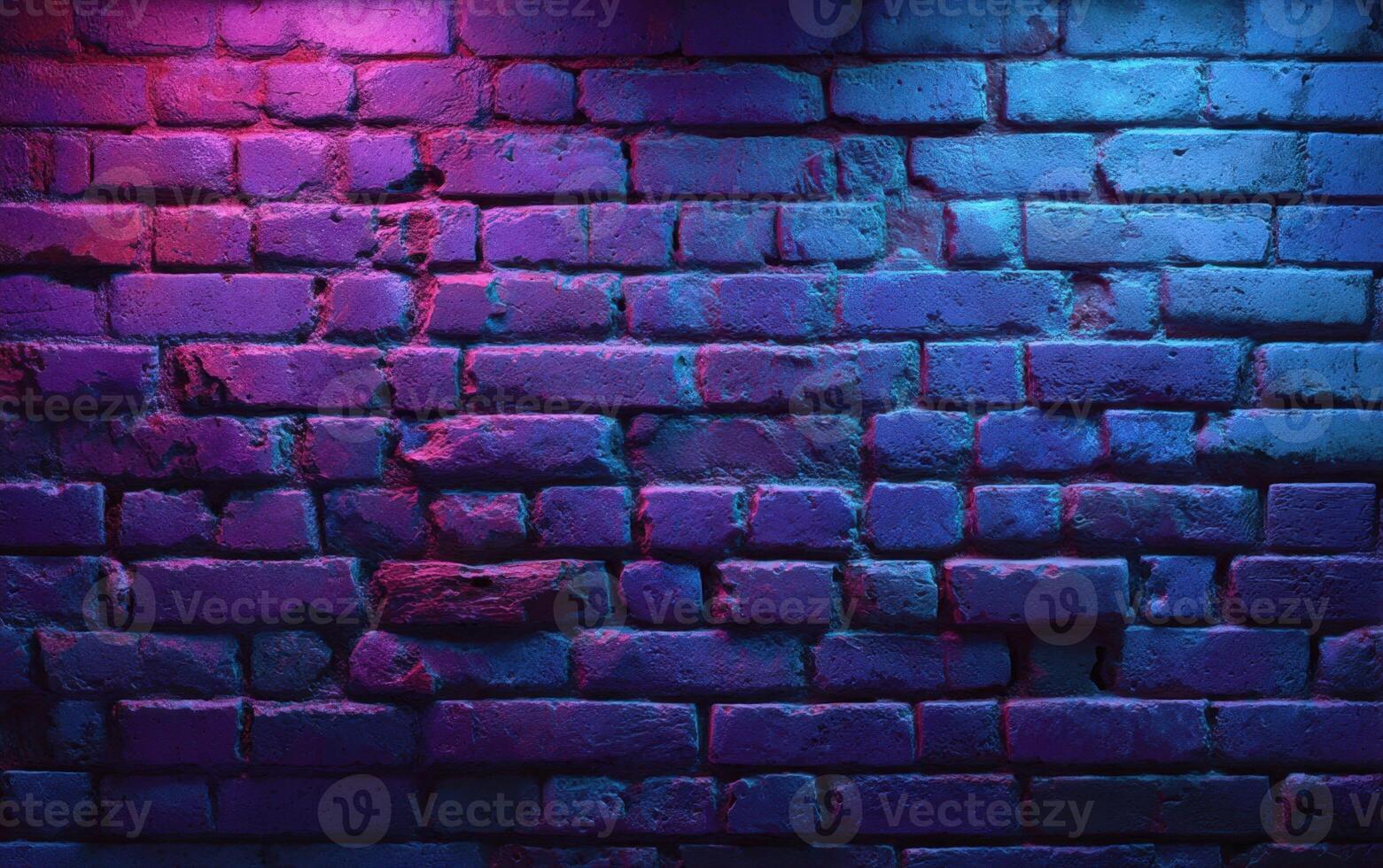 Vibrant Brick Wall Texture A Symphony of Neon Purple and Blue Light Creating an Abstract Background for Art and Design Projects photo