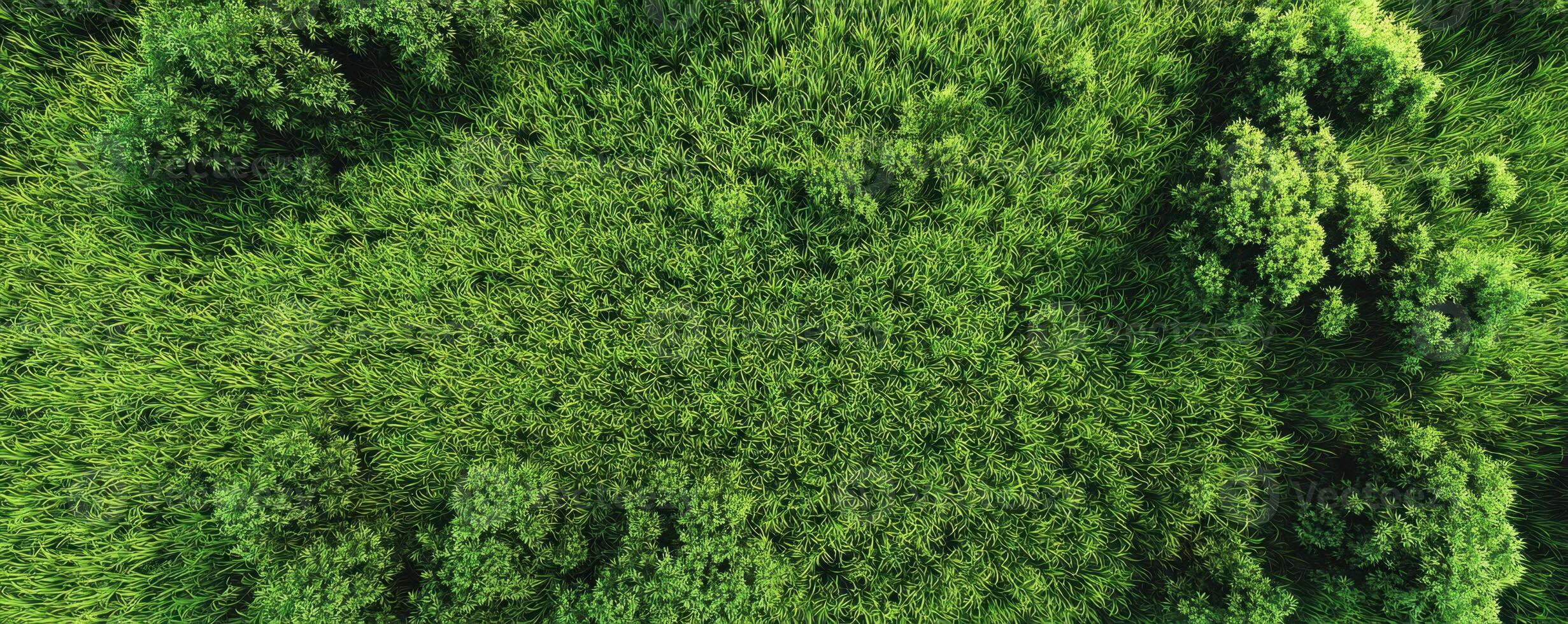 Top view of green grass and trees photo