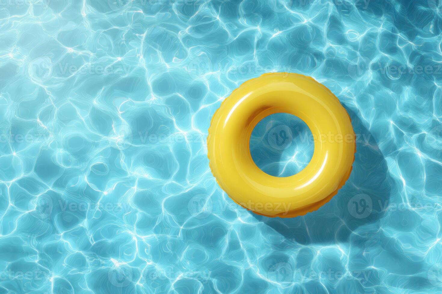 An inflatable yellow life ring floating in a pool photo