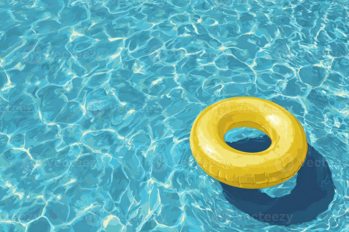 A yellow inflatable ring floating in a pool photo