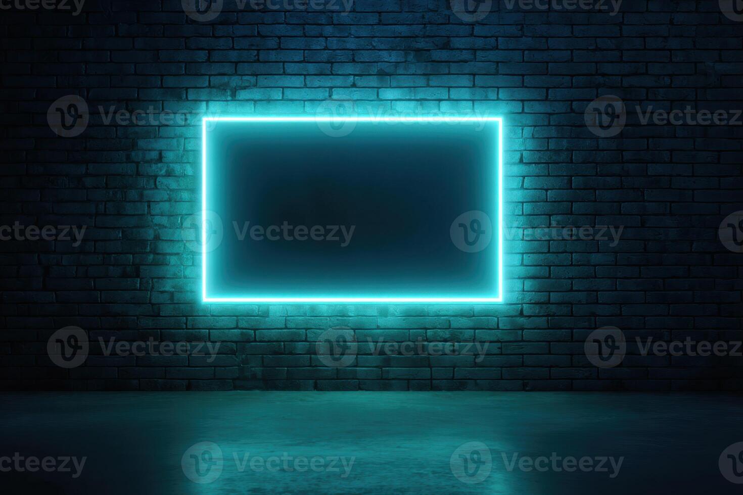 Neon neon square frame on brick wall photo