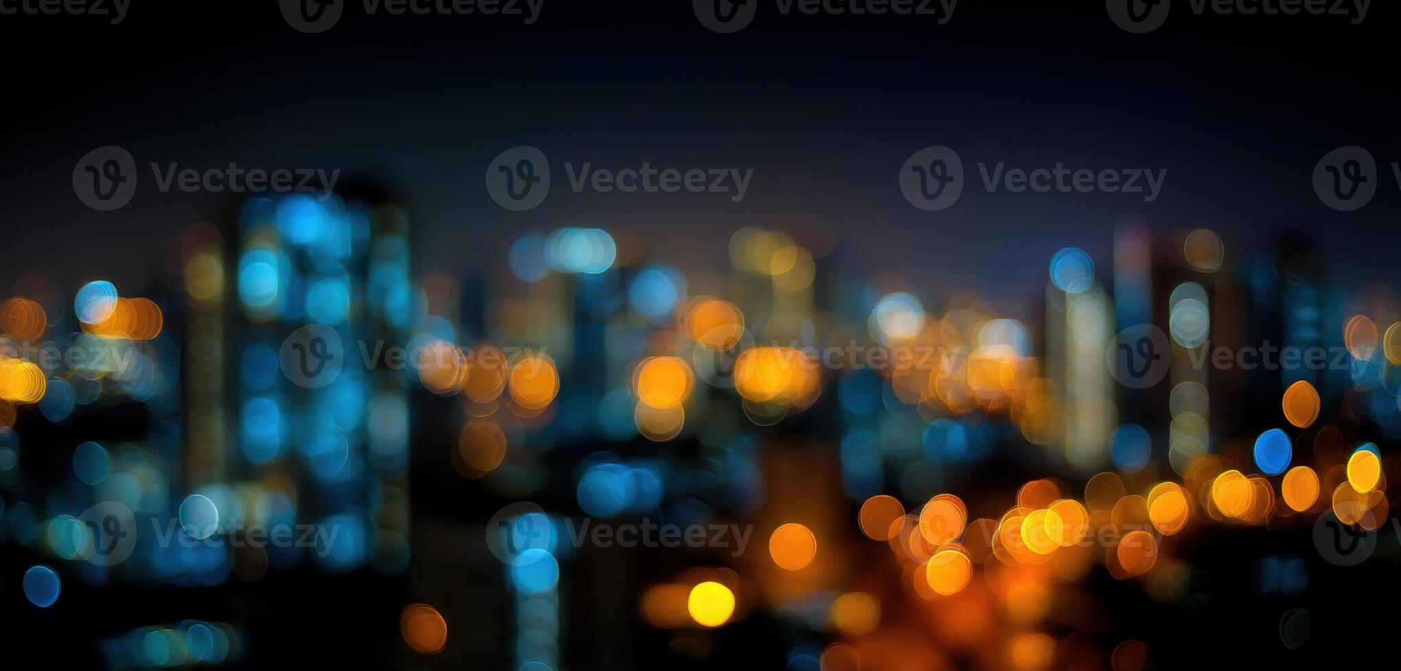Abstract cityscape with blurred lights and buildings photo