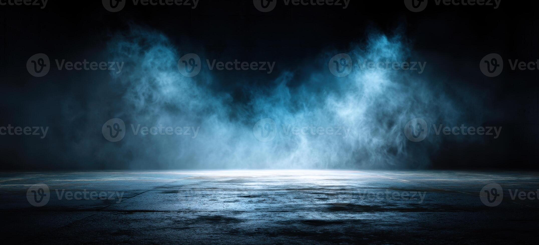 An empty room with blue water coming out of the floor photo