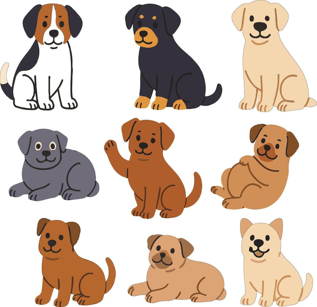 A set of cartoon dogs with different colors vector