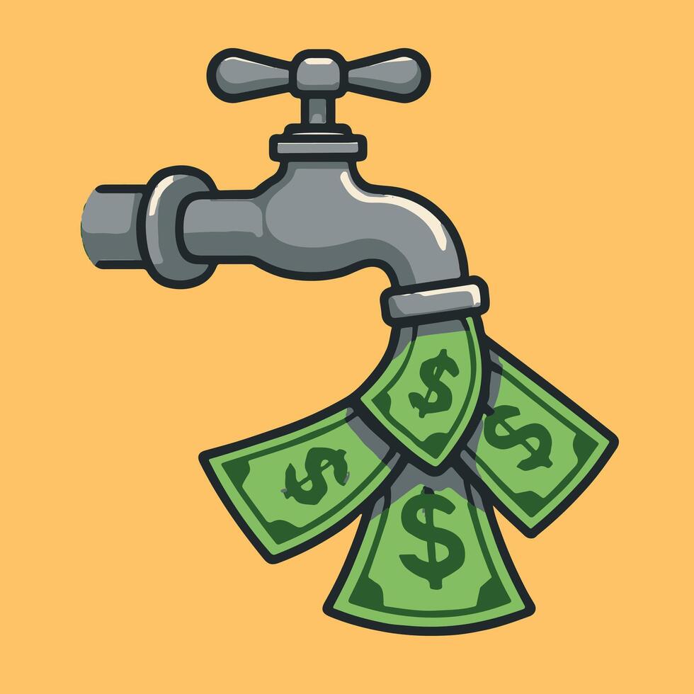 Money flowing out of a faucet vector