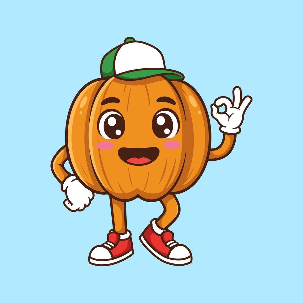 Cute Pumpkin Mascot Character Design Happy Fall Illustration vector
