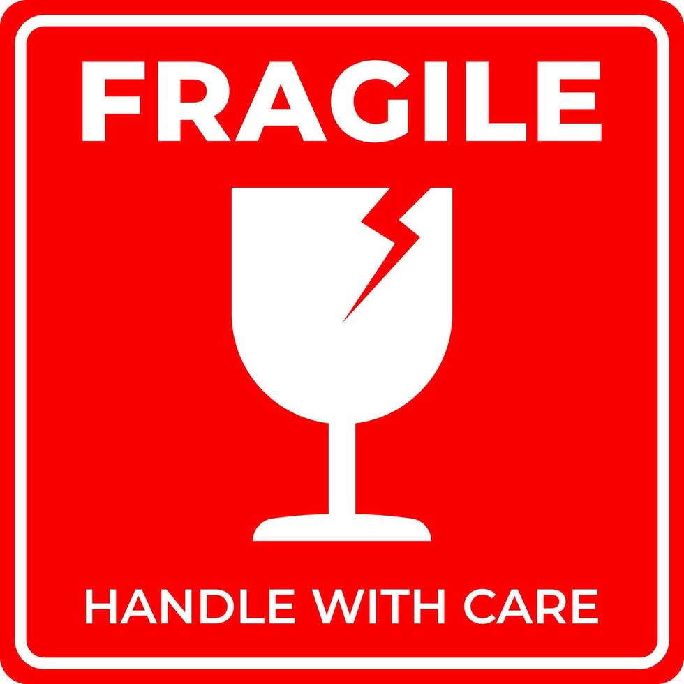 Red Fragile Icon with Broken Glass for Shipping and Packaging vector