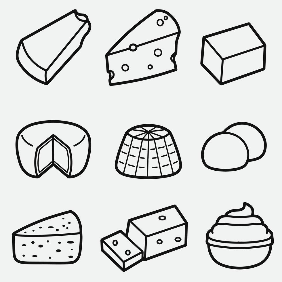 set of cheese with outline style good for symbol, icon, element design, coloring page, coloring book, etc vector