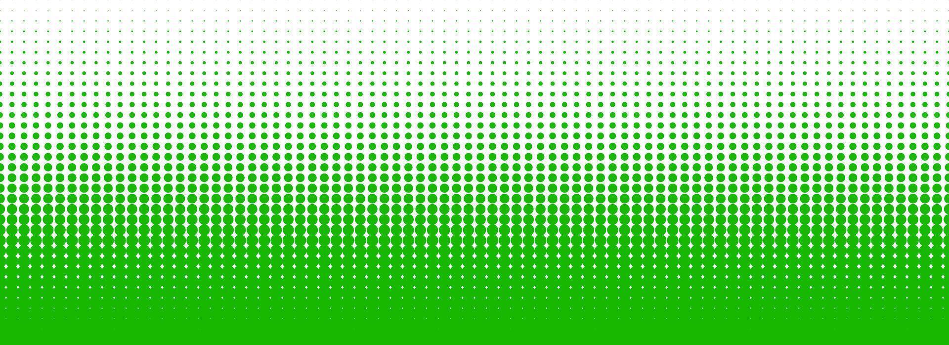 Green color halftone gradient texture. Vanishing cartoon polka dot background. Repeating dotted gradation pattern. Fading comic pop art overlay backdrop. Raster halftone effect wallpaper. vector