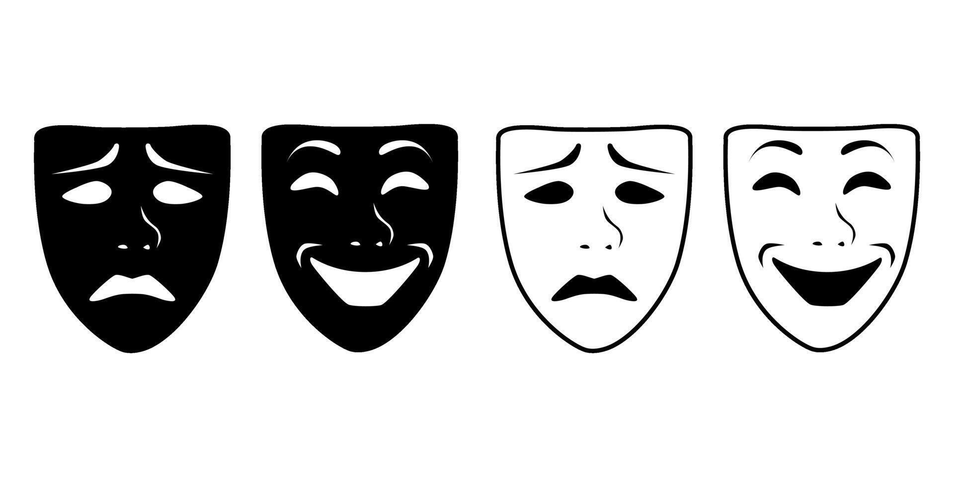 Happy and sad mask icon set vector