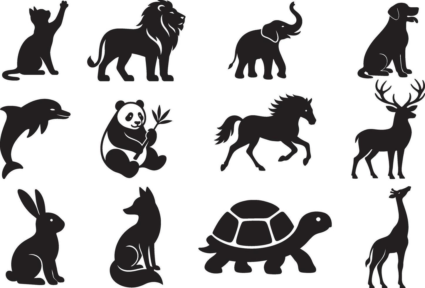 World Animal Day Silhouette Illustration Set of Pets and Wild Animals in Minimalist Flat Style vector