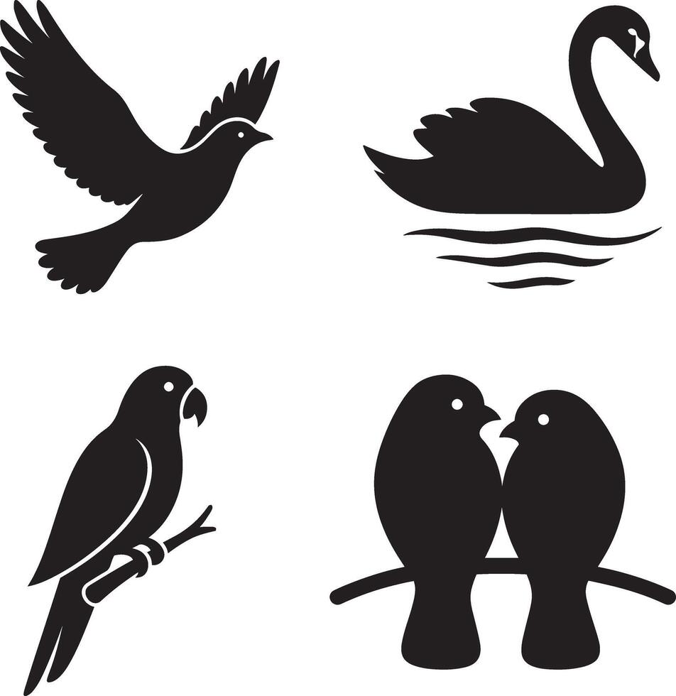 World Animal Day Silhouette Illustration Set of Birds in Minimalist Flat Style vector