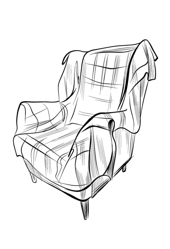 Cozy armchair with plaid blanket sketch vector