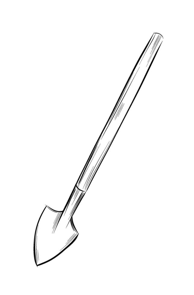 Flower planting shovel hand drawn sketch vector