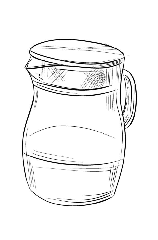 Teapot with curved handle and lid sketch vector