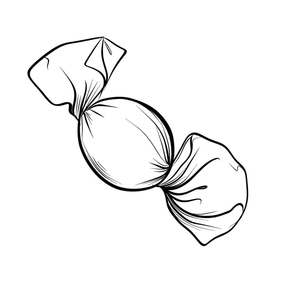 Wrapped round candy hand drawn sketch vector