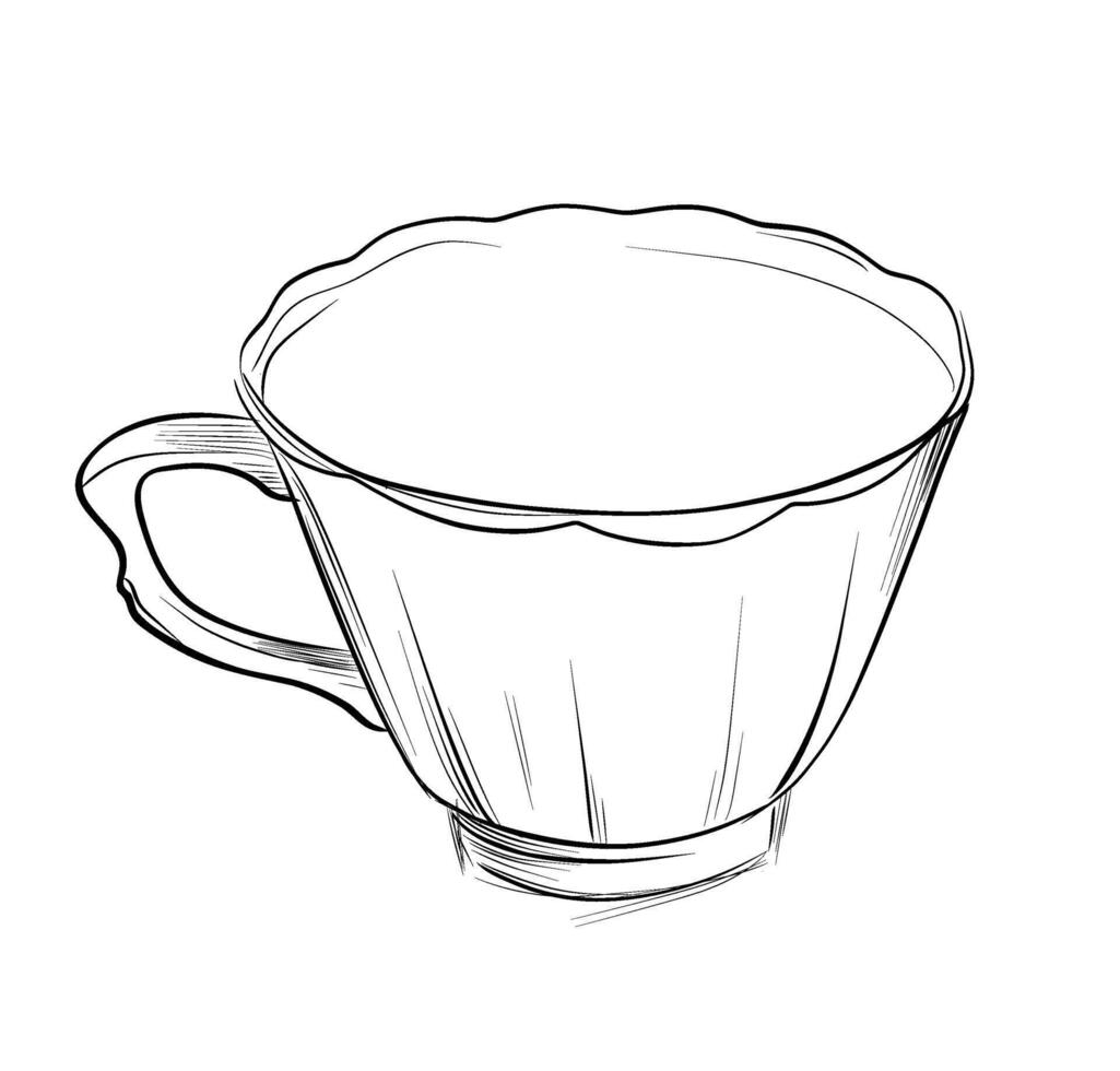 Elegant teacup with scalloped edge sketch vector