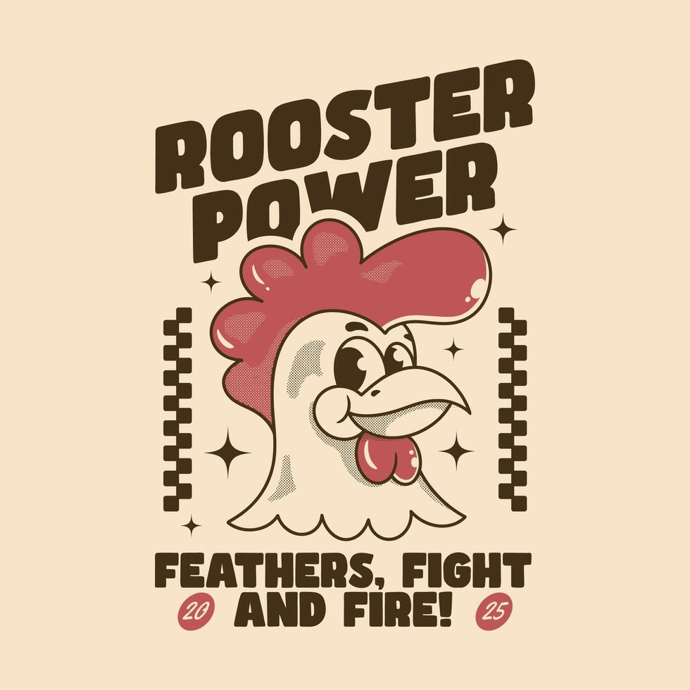Energetic Rooster Cartoon with Bold Retro Style Typography vector