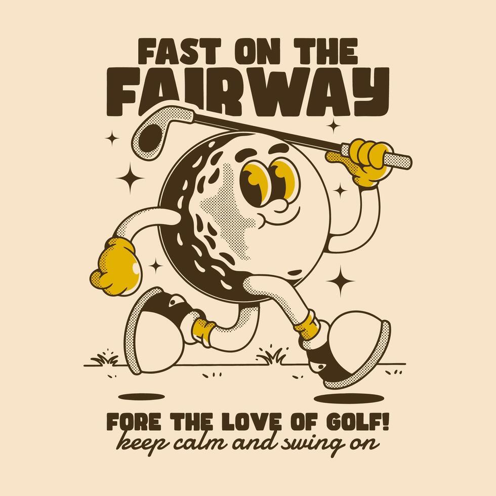 Retro Golf Ball Character Running for Fairway Glory vector