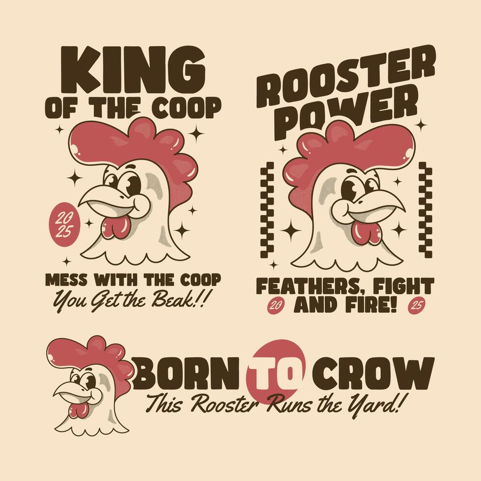 Bold Rooster Graphics for Retro Farm Style Prints vector