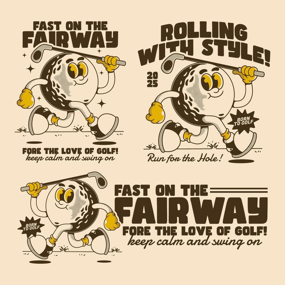 Funny Golf Ball Character Collection for Retro Sports Design vector
