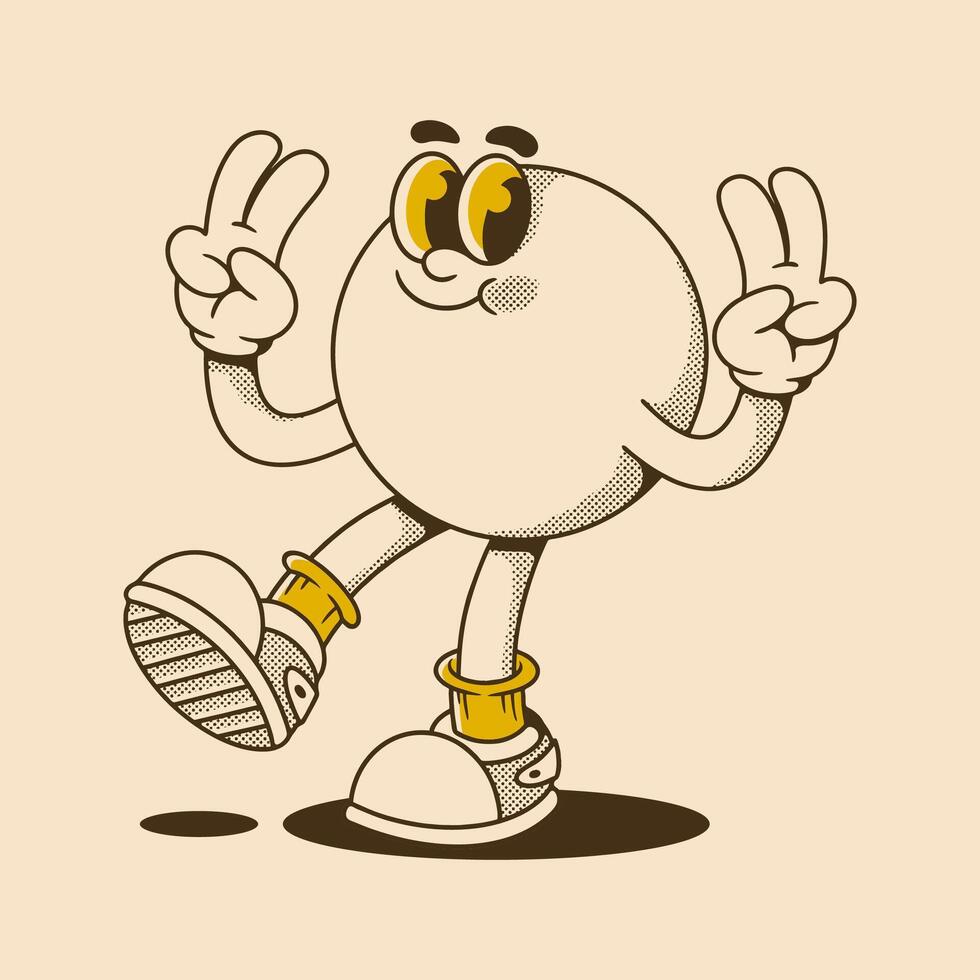 Cute Retro Cartoon Character Spreading Double Peace Vibes with Style vector