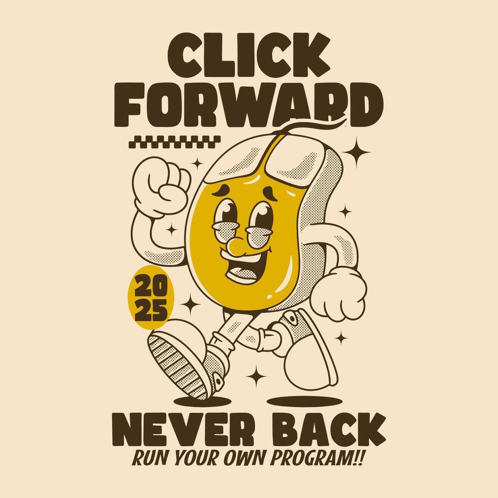 Funny Retro Computer Mouse Illustration with Motivational Click Forward Message vector