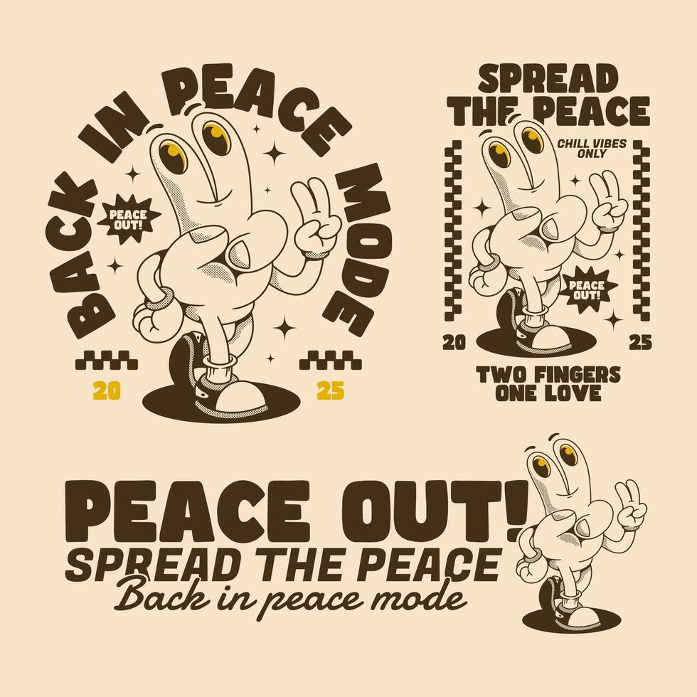 Three Peaceful Cartoon Designs to Spread Positivity vector