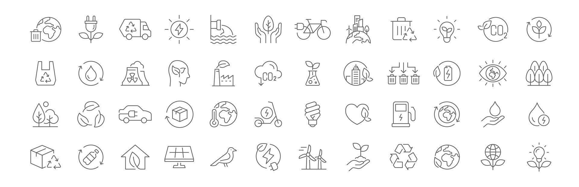 Ecology icon thin line style of environment related icons. sustainable future, recycling, green energy, and more. Pictograms and infographics editable stroke vector
