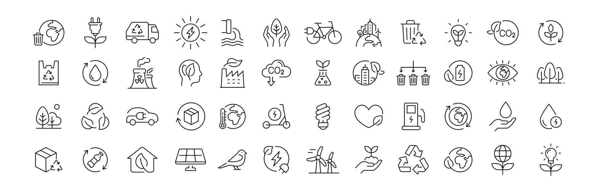 Ecology icon thin line style of environment related icons. sustainable future, recycling, green energy, and more. Pictograms and infographics vector